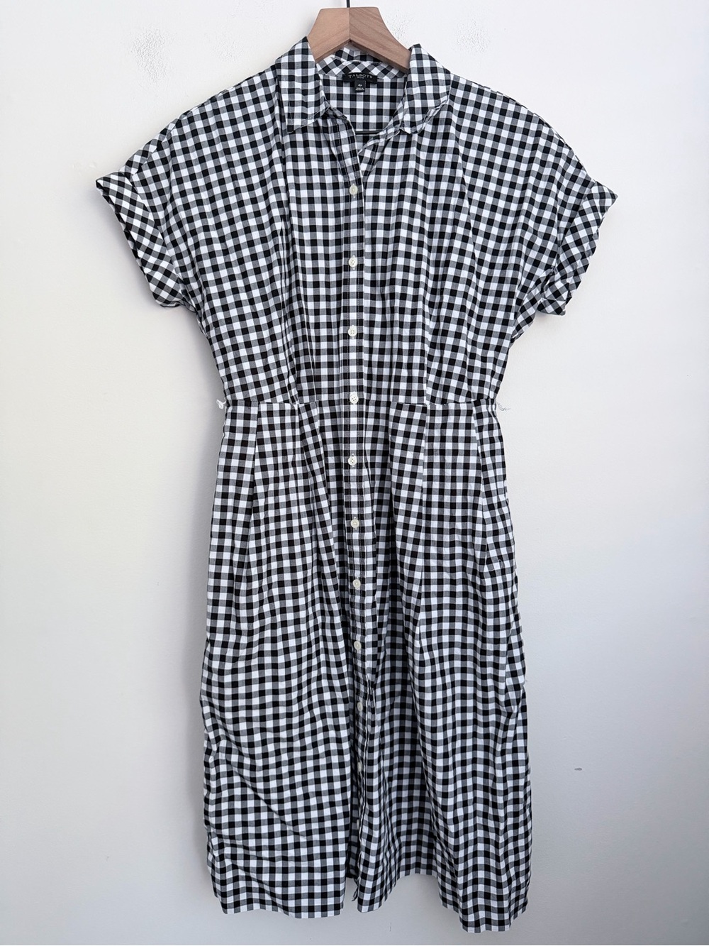 Talbots Black & White Gingham Button-Front shirt Midi Dress short sleeve